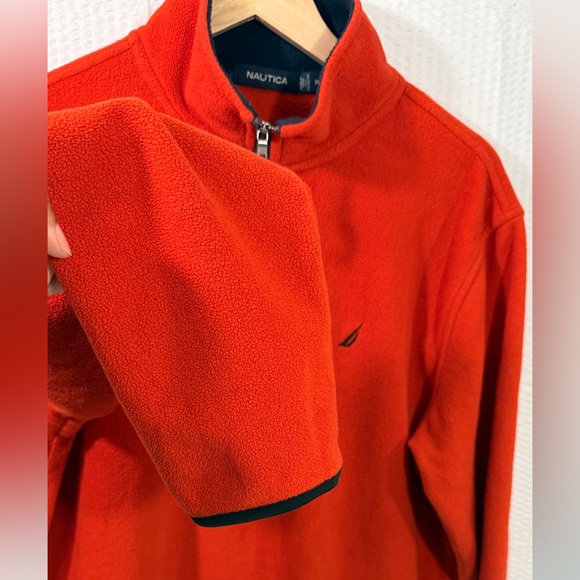 Nautica Orange &blue Quarter Zip fleece Mock Neck Pullover Men's Medium - Picture 8 of 13